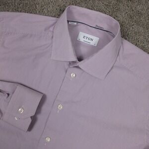 ETON Shirt Mens XL 17 43 Purple Striped Contemporary Cotton Dress Button Up